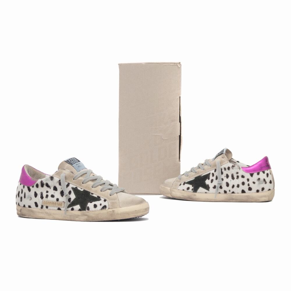 $695 GOLDEN GOOSE Super-Star Distressed Leopard Calf Hair Sneakers EU 38 US 8